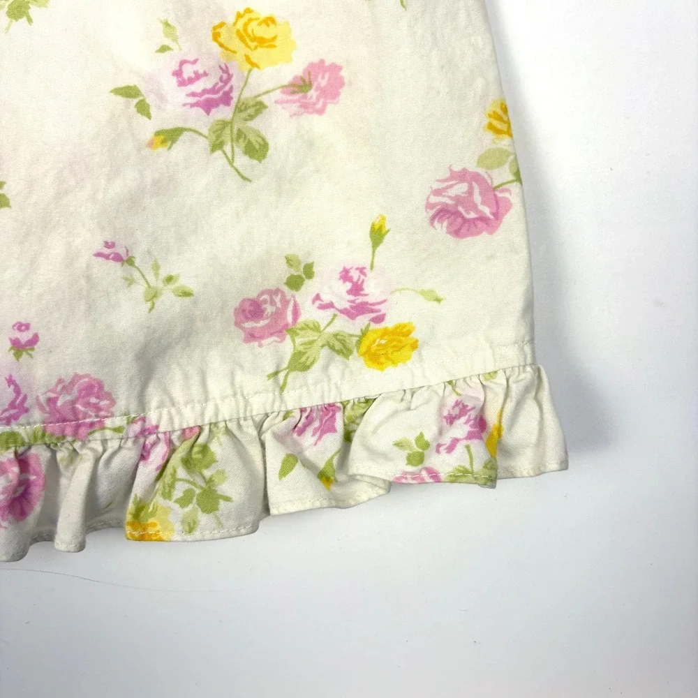 VTG Laura Ashley Floral Tie Back Dress Girls Sz 3T White Pink Cottage‎ Garden